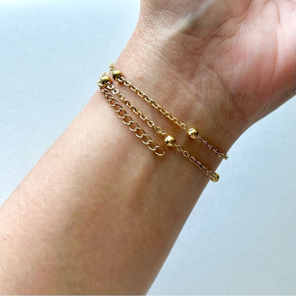 Vintage Gold Plated Wrap Around Bracelet Link and Ball Design 15โ - Picture 3 of 6